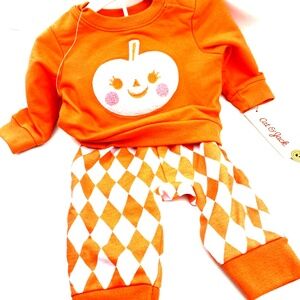Baby Halloween Outfit Set SIze 0/3m Boys Girls Pumpkin Matching 2pc Top Pants